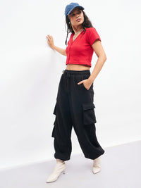 Sassafras Red Pure Cotton Fitted Crop Top
