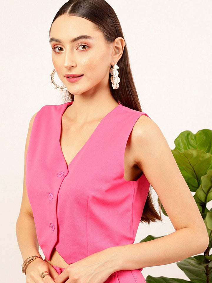 STREET 9 Pink V-Neck Sleeveless Shirt Style Crop Top