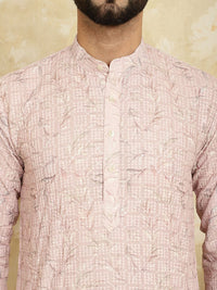 SOJANYA Men Pink Flared Sleeves Thread Work Kurta