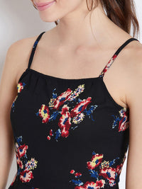 Berrylush Women Black & Red Floral Printed Fit and Flare Dress