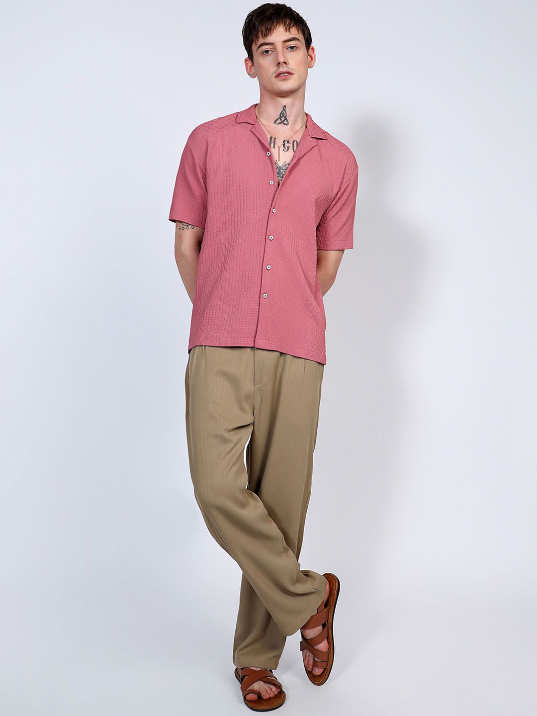 Campus Sutra Men Textured Cuban Collar Casual Shirt