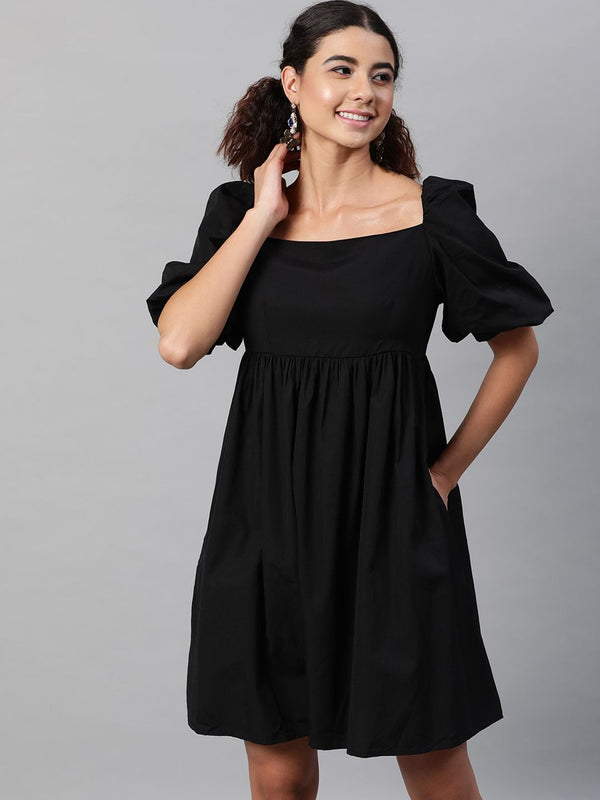 STREET 9 Women Black A-Line Pure Cotton Dress