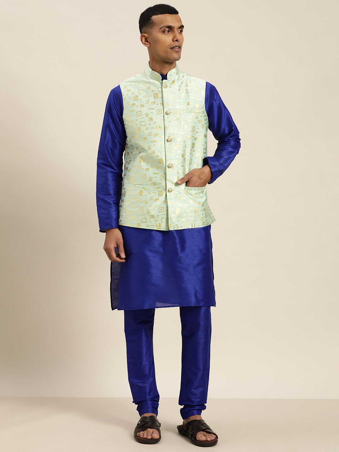 SOJANYA Blue & Green Kurta with Churidar