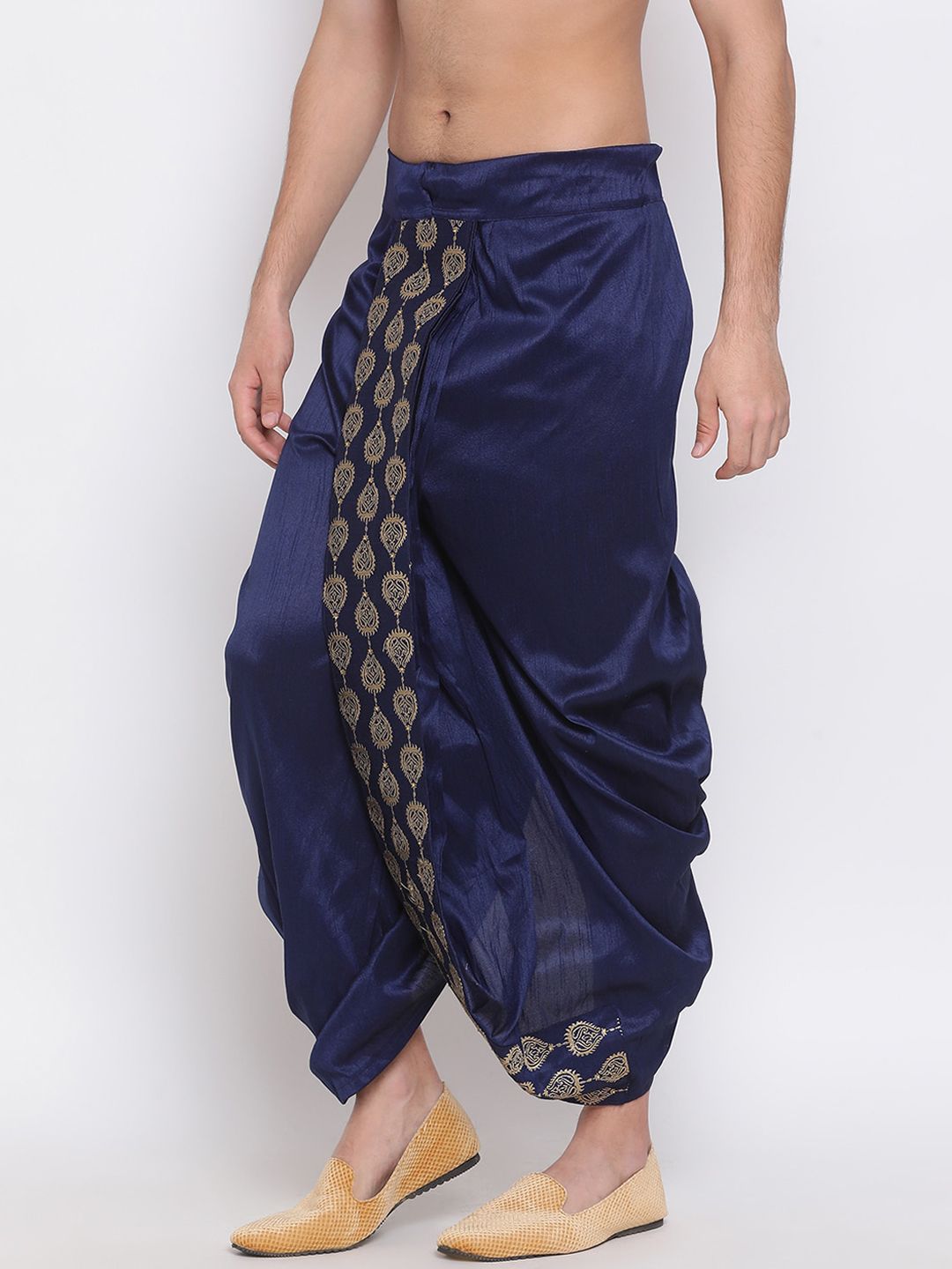 VASTRAMAY Men Navy Blue Embroidered Dhoti