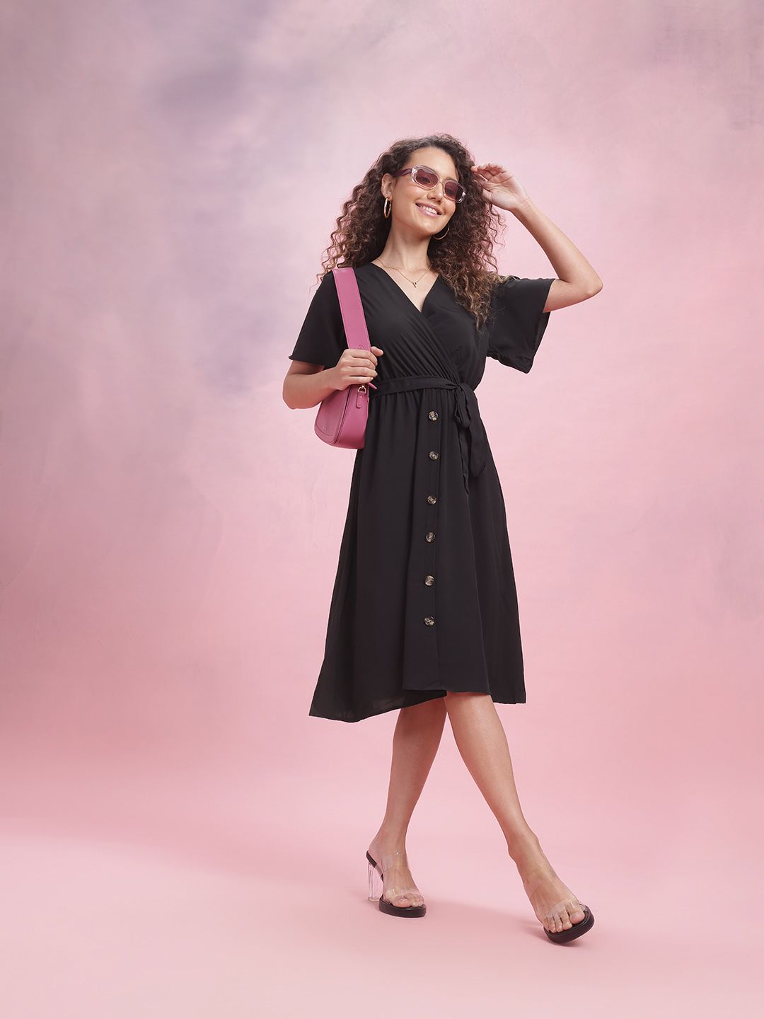 DressBerry Flared Sleeve Wrap Style Dress Comes With a Belt