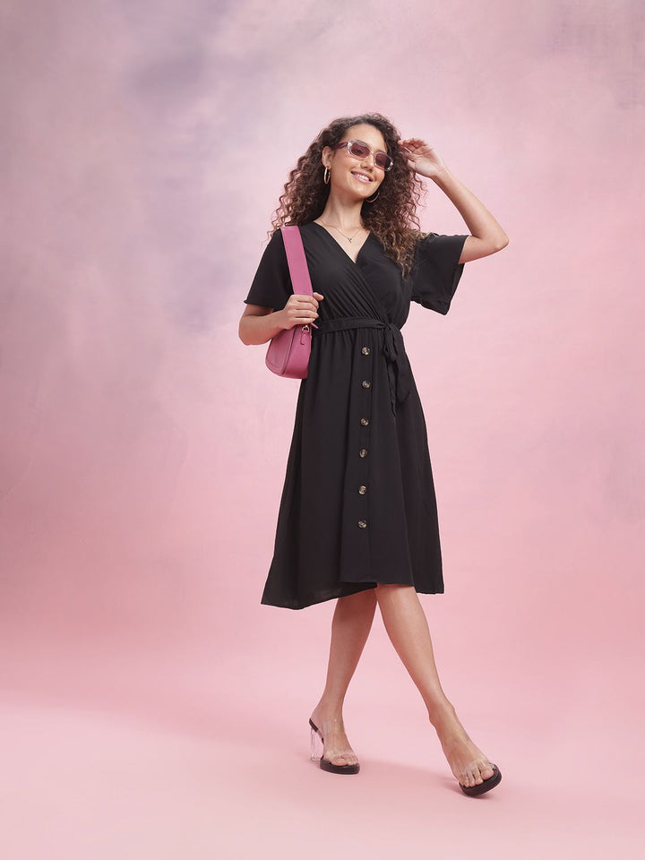 DressBerry Flared Sleeve Wrap Style Dress Comes With a Belt