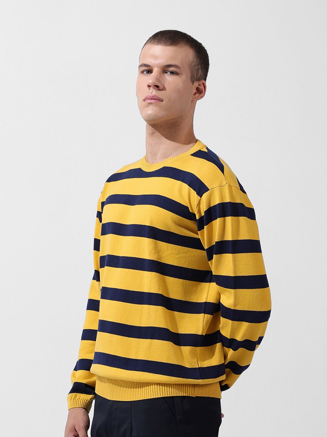 The Indian Garage Co Men Flat Knit Oversized Striped T-Shirt