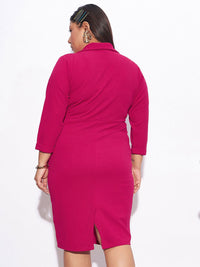 SASSAFRAS Curve Plus Size Fuchsia Shirt Collar Blazer Dress
