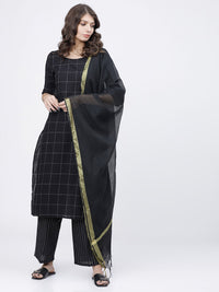 Vishudh Women Black & Off-White Printed Kurta with Palazzos & Dupatta