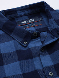 THE BEAR HOUSE Men Flannel Cotton Slim Fit Windowpane Checked Casual Shirt