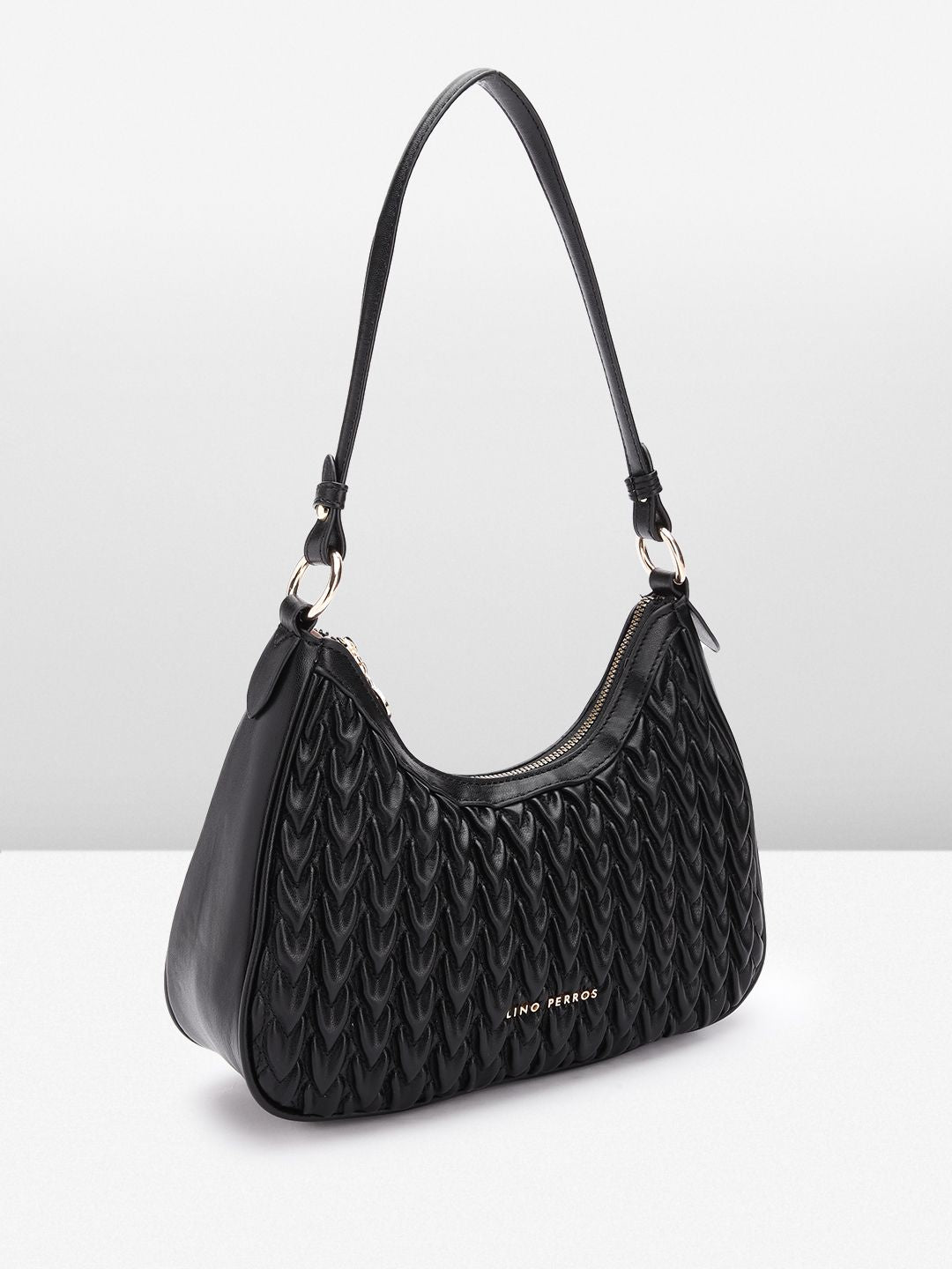 Lino Perros Women Textured Structured Shoulder Bag with Quilted Detail