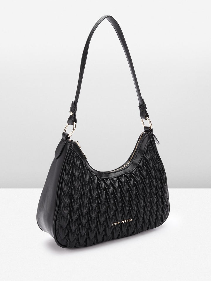 Lino Perros Women Textured Structured Shoulder Bag with Quilted Detail
