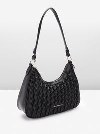 Lino Perros Women Textured Structured Shoulder Bag with Quilted Detail