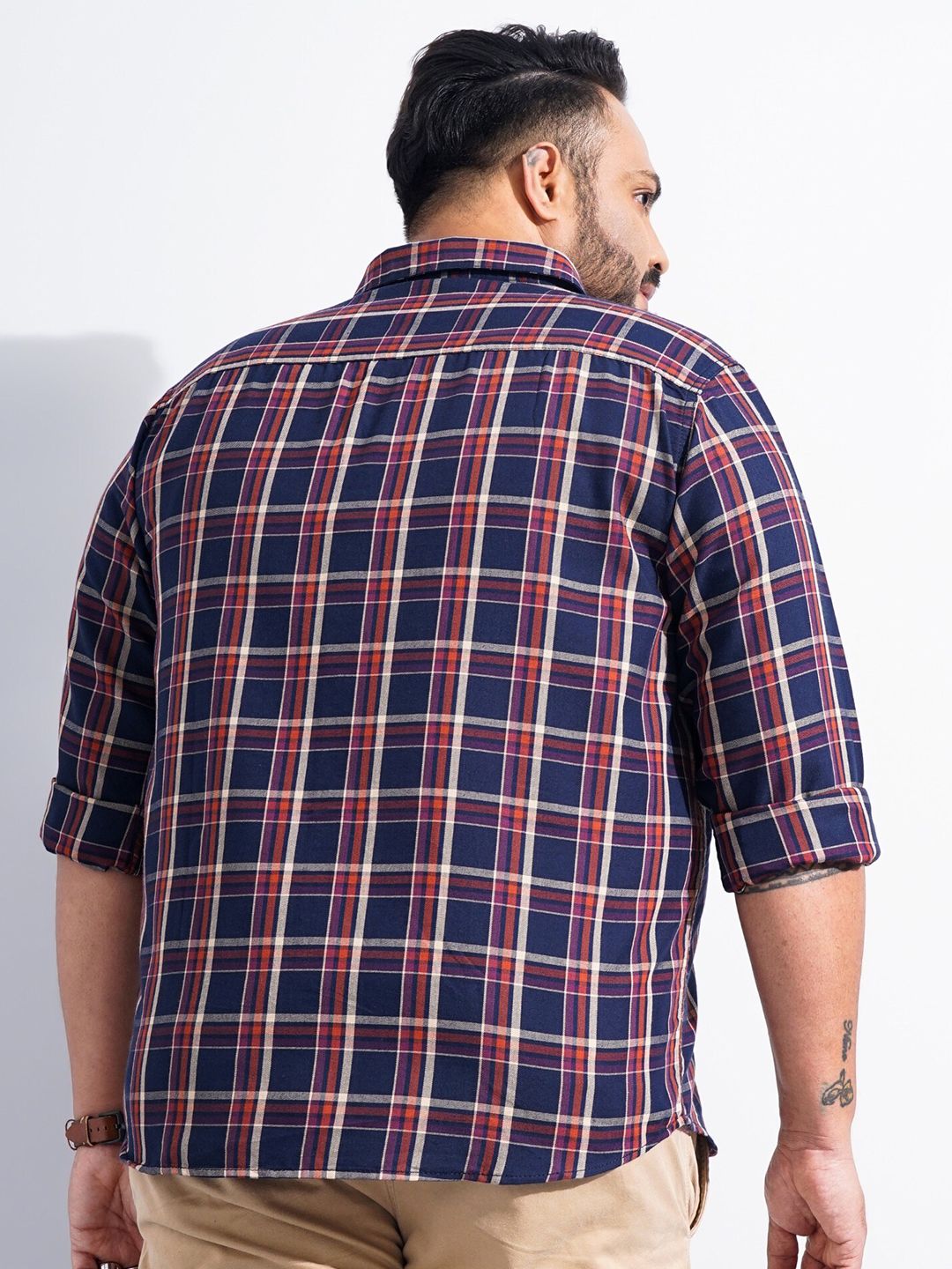 The Indian Garage Co Plus Size Windowpane Checked Cotton Casual Shirt