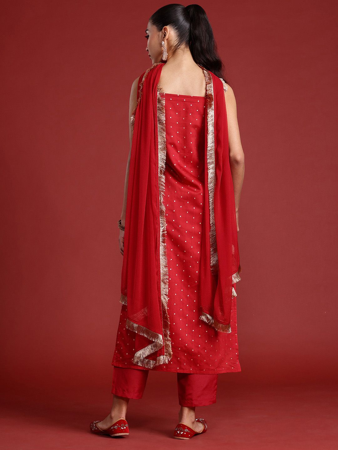 Indo Era Zari Chanderi Silk Kurta With Trousers & Dupatta