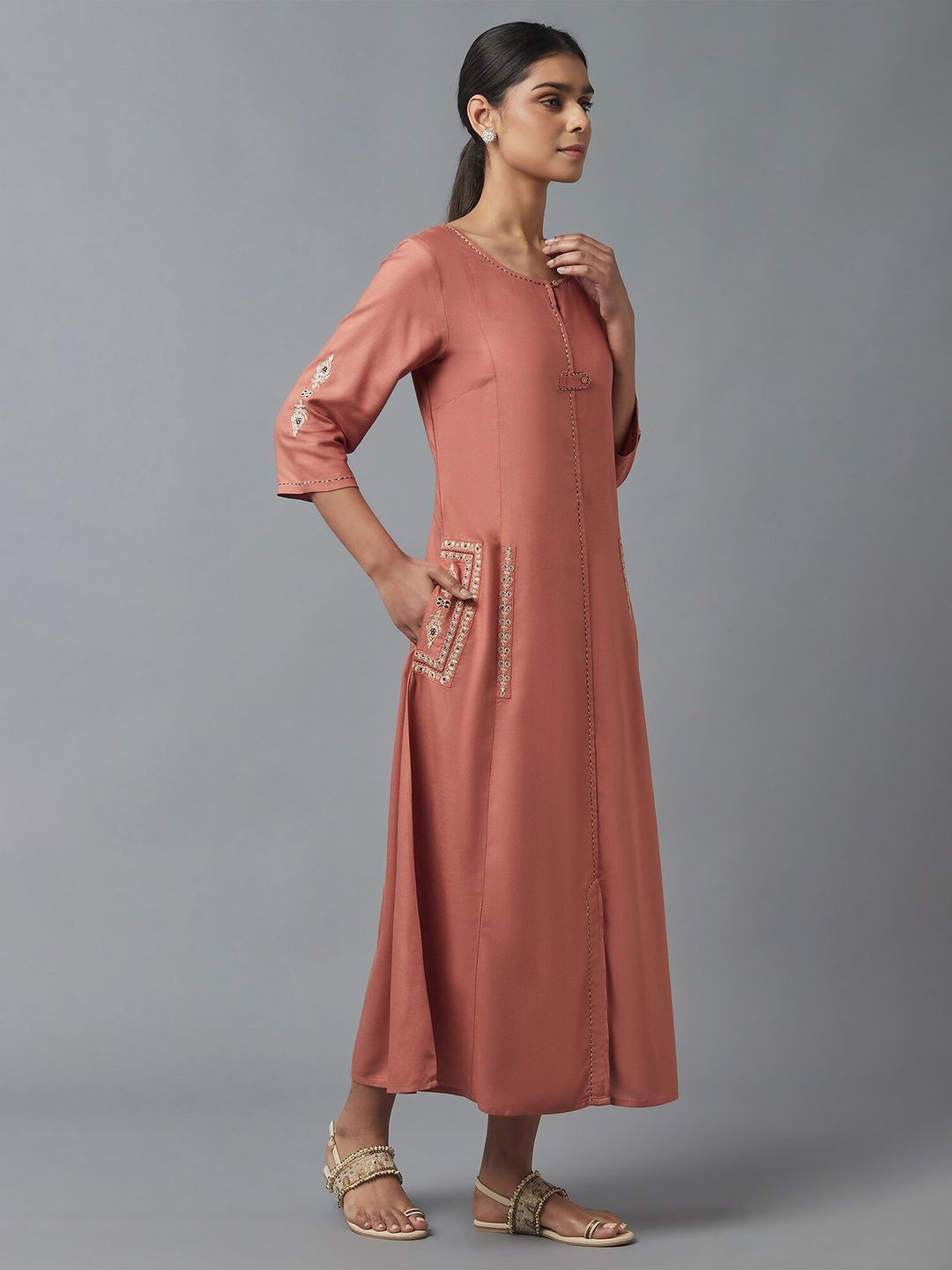 W Orange A-Line Maxi Dress