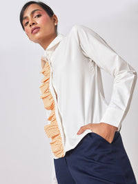 The Label Life White Comfort Ruffled Casual Shirt