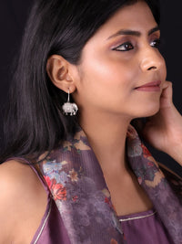 PANASH Silver Toned Elephant Shaped Oxidized Silver-Plated Drop Earrings