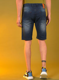 Campus Sutra Men Blue Washed Denim Outdoor Side Striped Denim Shorts