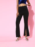 SASSAFRAS Women Black Smart High-Rise Graduated Flare Trousers