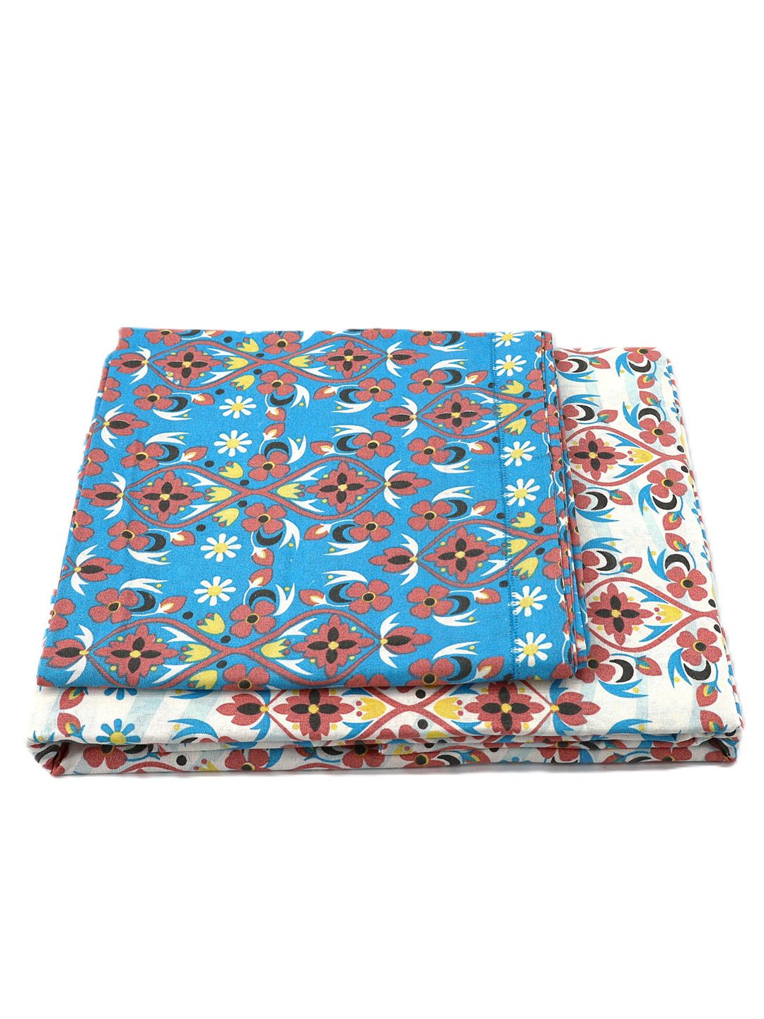 BOMBAY DYEING Blumen Blue Floral 104 TC Cotton Queen Bedsheet Set-2.24 m X 2.54 m