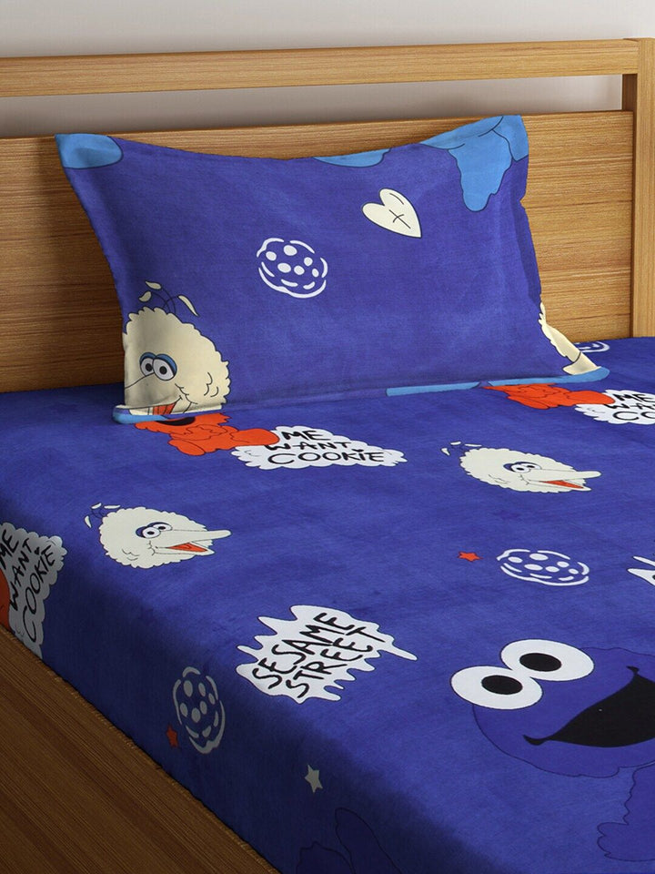 KLOTTHE Biru Kapas Perbualan 210 TC Cadar Bujang Halus dengan Sarung Bantal-59 x 89 inci