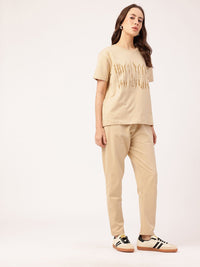 DressBerry Cotton Terry Typography Printed T-Shirt & Trouser Co-Ords