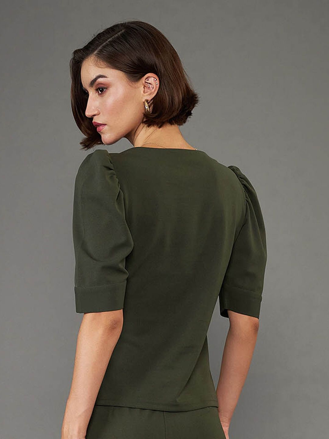 SASSAFRAS worklyf Sweetheart Neck Puff Sleeves Shirt Style Top