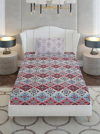 Monte Carlo Maroon & Blue Ethnic Motifs Cotton 144 TC Single Bedsheet Set-2.29 m x 1.52 m