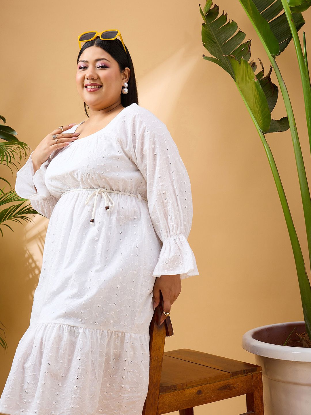 SASSAFRAS Curve Plus Size Striped Fit & Flare Pure Cotton Dress