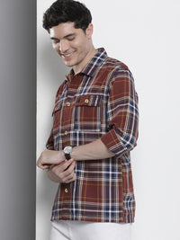 The Indian Garage Co Men Tartan Checked Cotton Casual Shirt