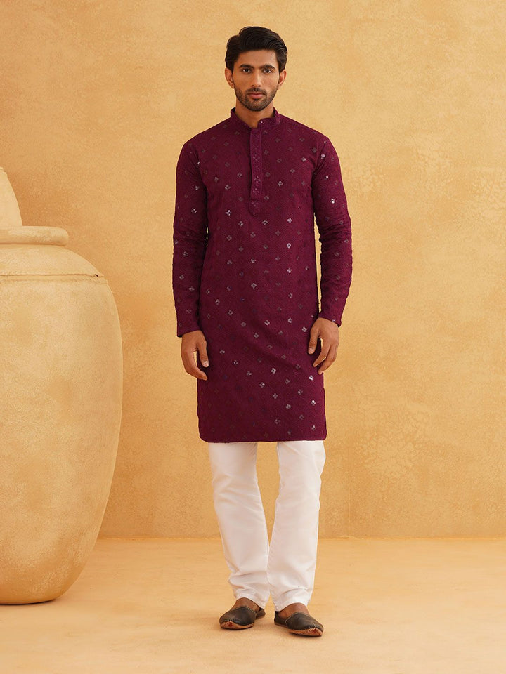 SOJANYA Kolar Mandarin Sulam Lengan Panjang Kurta Lurus