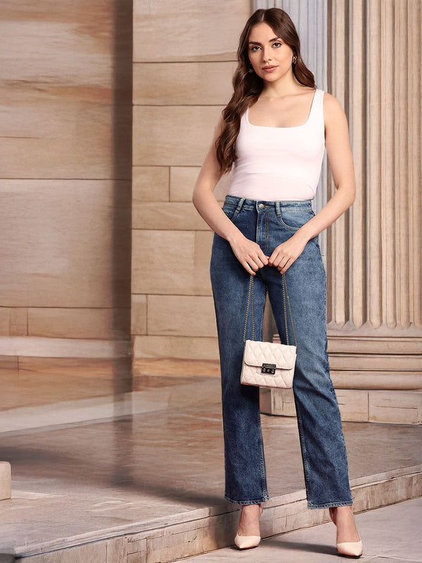 all about you Women Straight Fit High-Rise Heavy Fade Stretchable Jeans