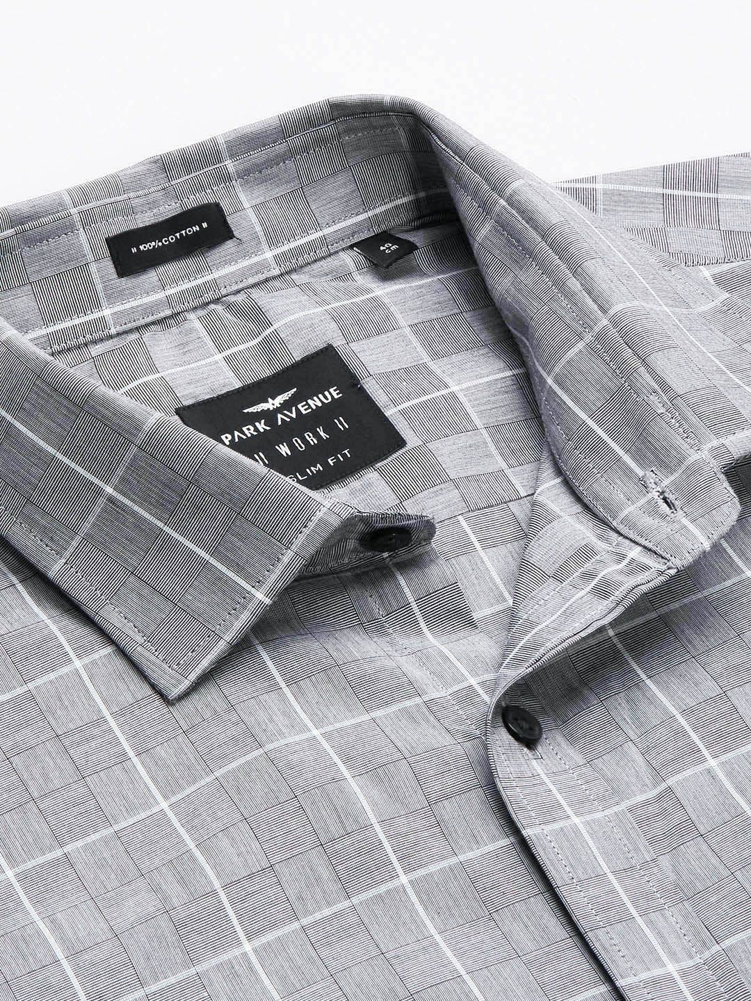 Park Avenue Men Grey Slim Fit Checked Pure Cotton Formal Shirt