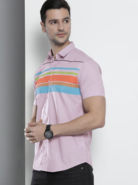 The Indian Garage Co Men Lavender Comfort Horizontal Stripes Cotton Casual Shirt
