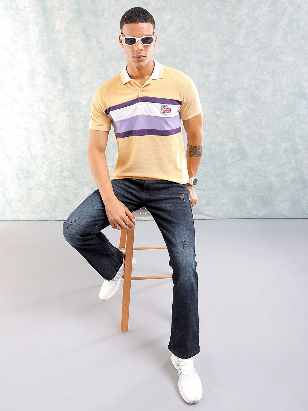 The Indian Garage Co Striped Polo Collar Slim Fit T-shirt