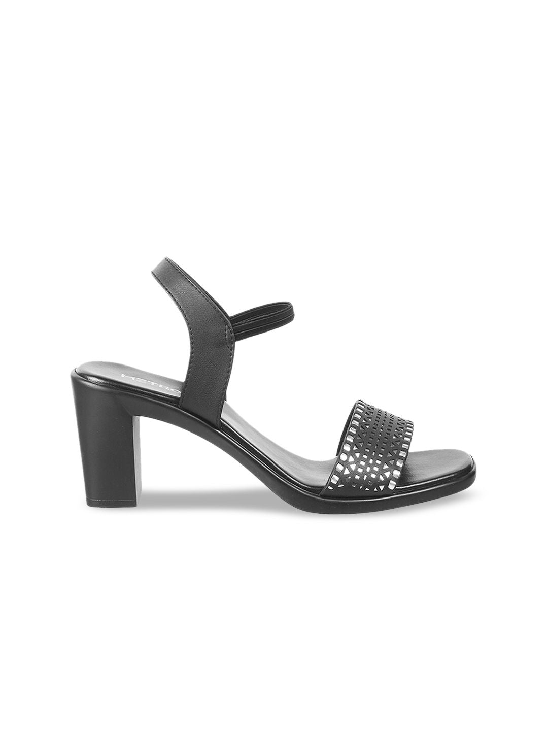 Metro Black Embellished Block Heels