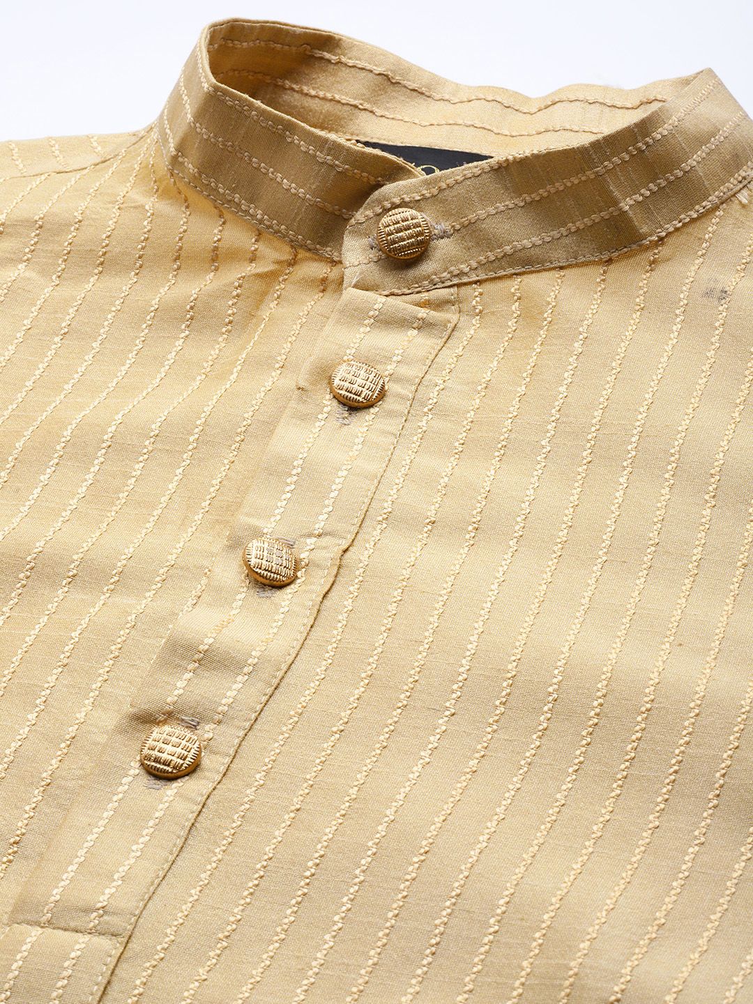 SOJANYA Men Beige Striped Kurta with Pyjamas  & Nehru Jacket