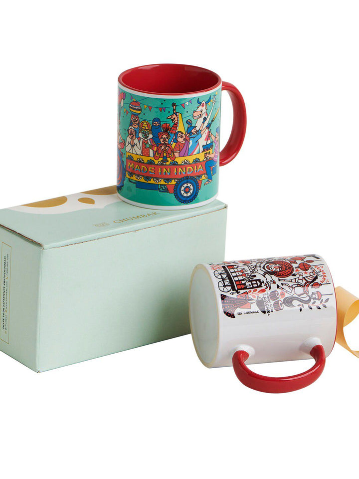 Chumbak Pack Of 2 White & Red Mugs Gift Set