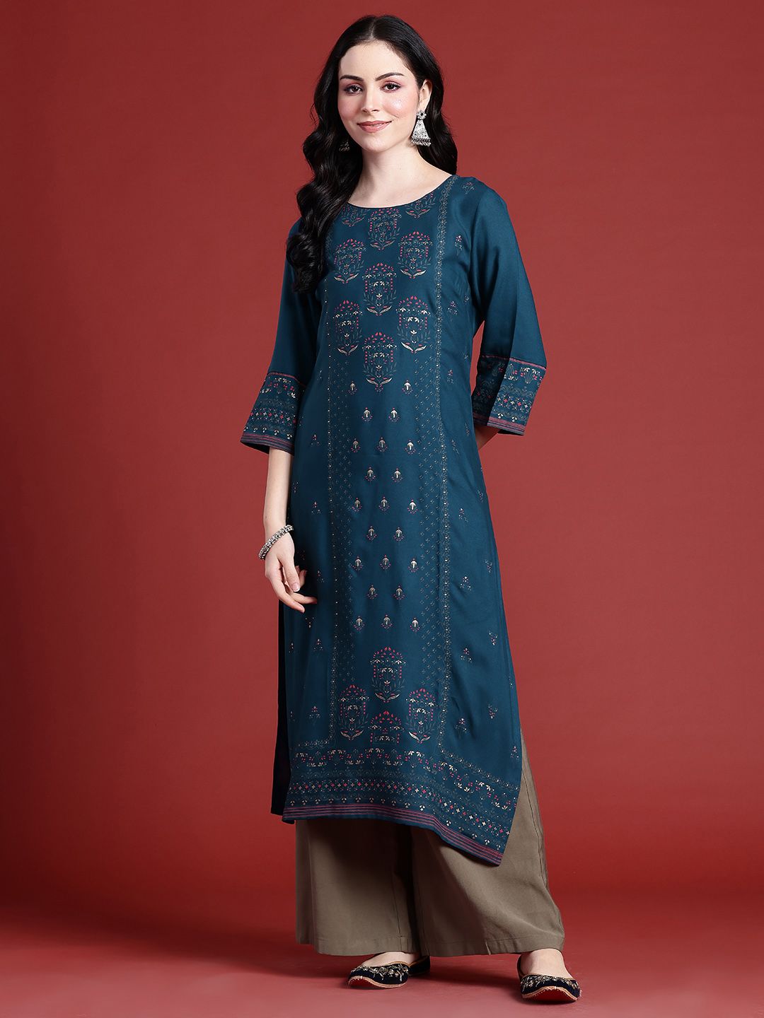 Anouk Ethnic Motifs Printed Asymmetric Hem Kurta