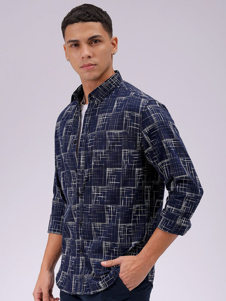 The Indian Garage Co Men Cutaway Collar Checked Cotton Slim Fit Casual Shirt