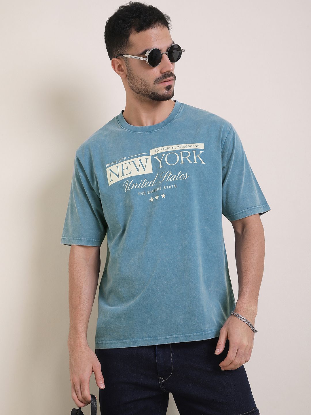 DILLINGER Men Oversized Short Sleeve Acid Washed Printed Tshirt