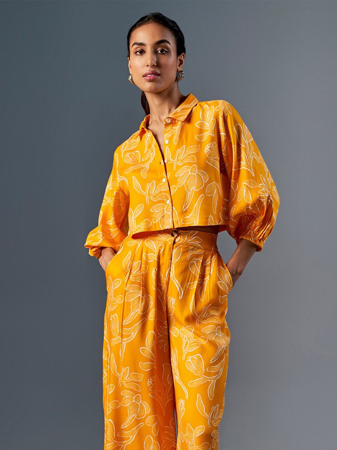 Global Desi Floral Printed Top & Palazzo