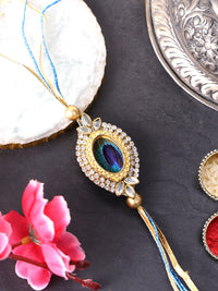 PANASH Gold Plated Beaded & Stone Studded Rakhis With Roli Chawal