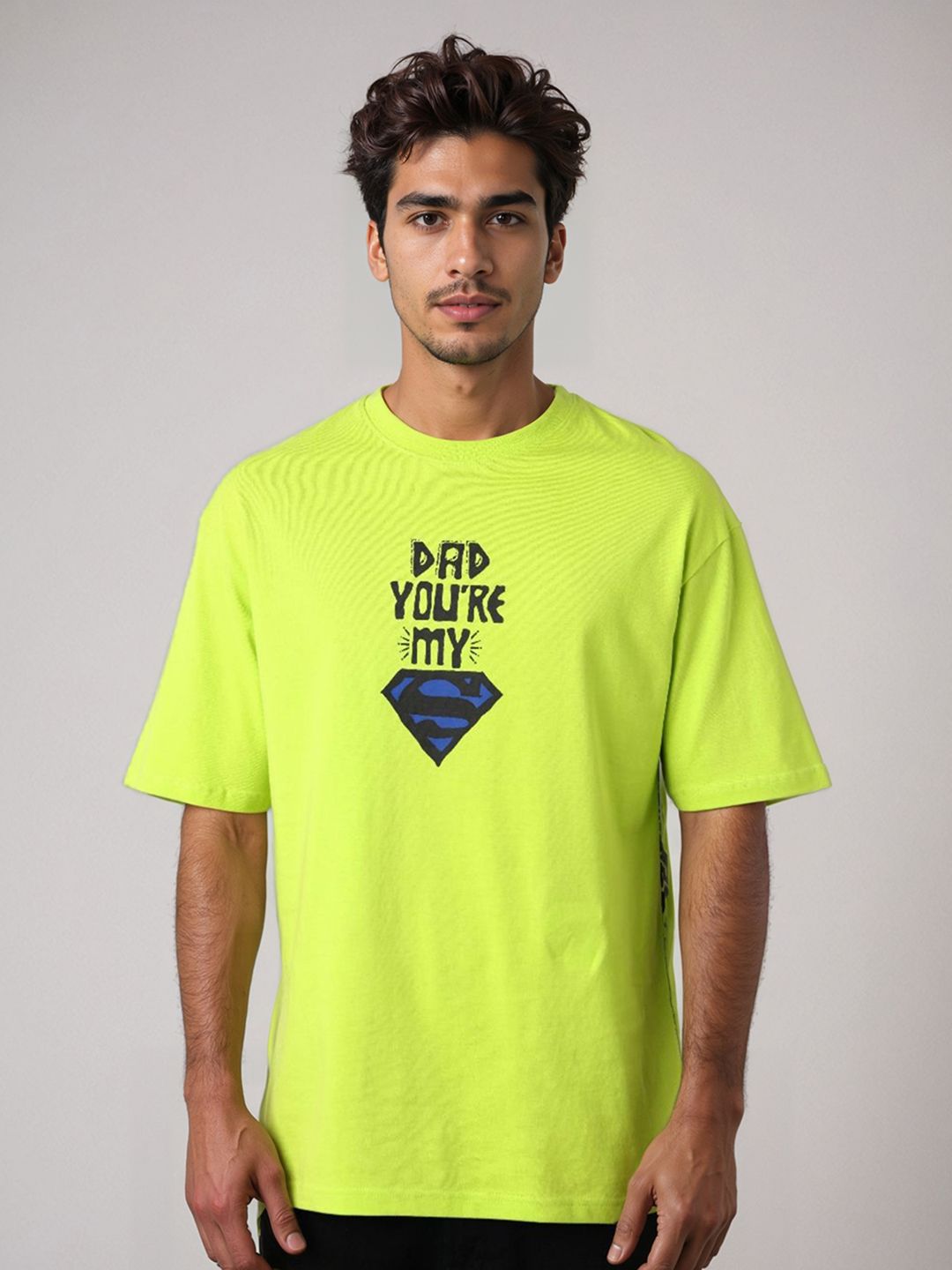 The Indian Garage Co Men Superman Typography Printed Round Neck Pure Cotton Boxy T-shirt