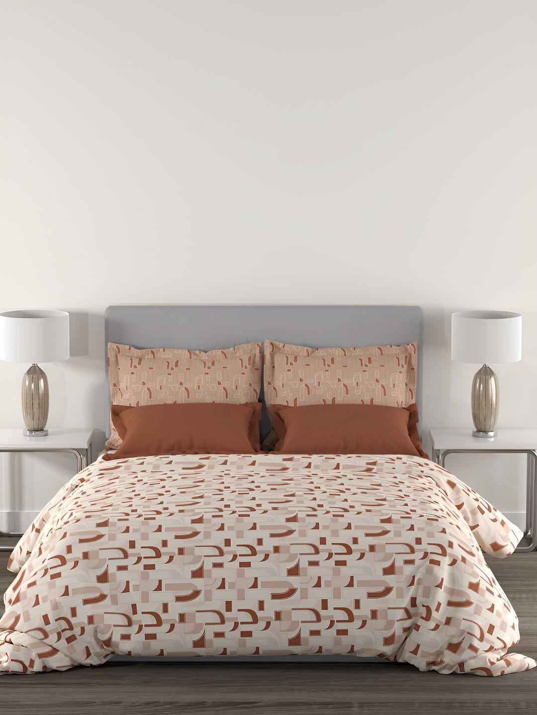 MYTRIDENT Felicia Rust Flat 144TC Queen Cotton Bedsheet Set