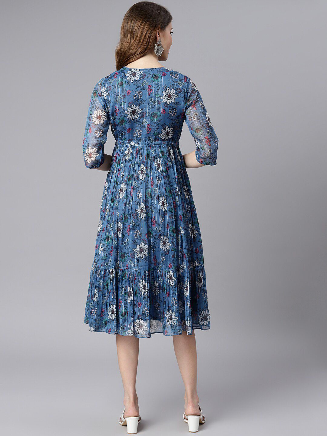 Janasya Floral Printed Flared Dress