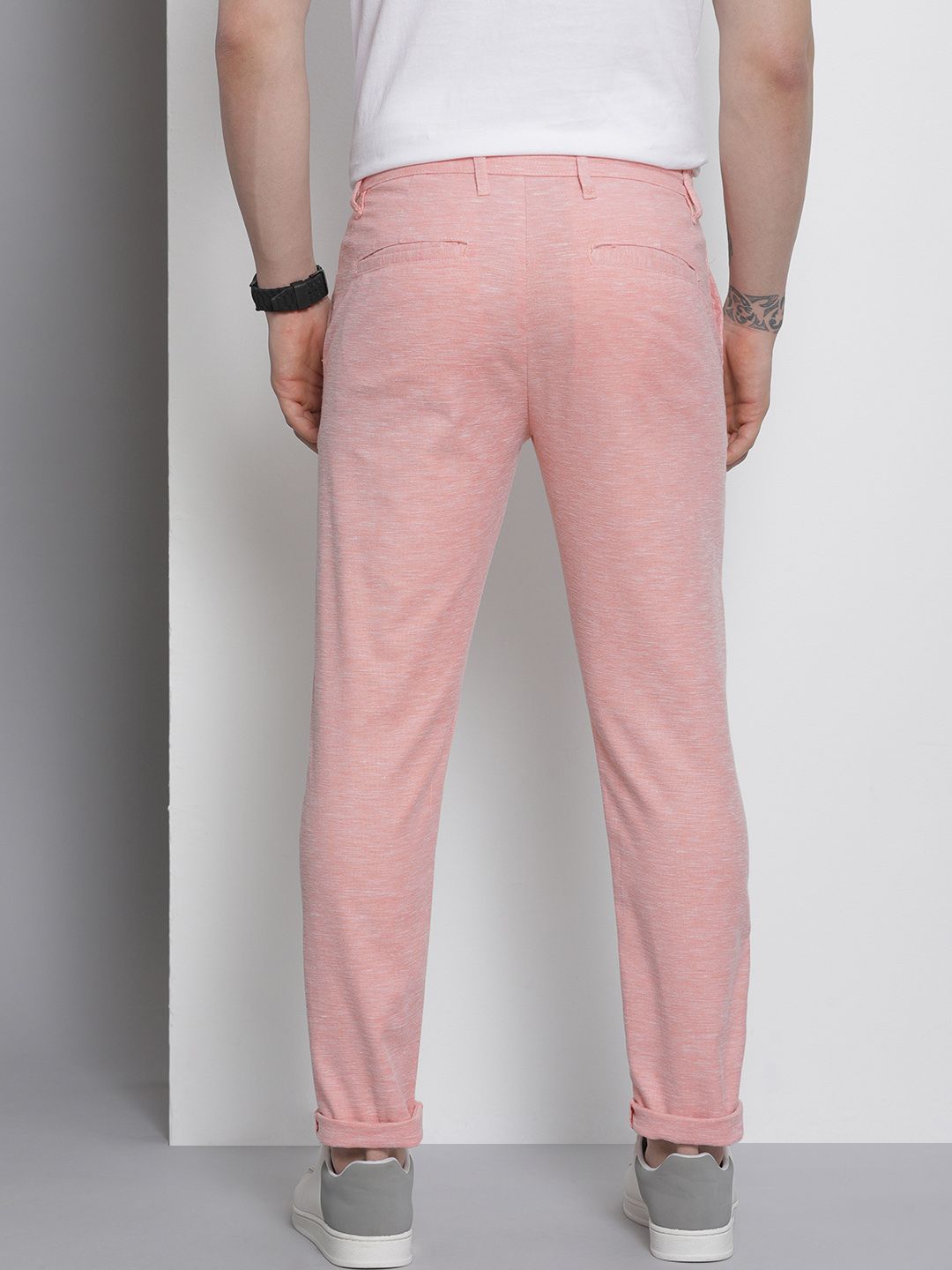 The Indian Garage Co Men Pink Melange Effect Slim Fit Trousers