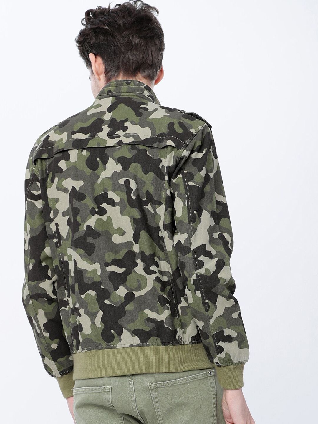 HIGHLANDER Men Olive Green & Beige Camouflage Bomber Jacket