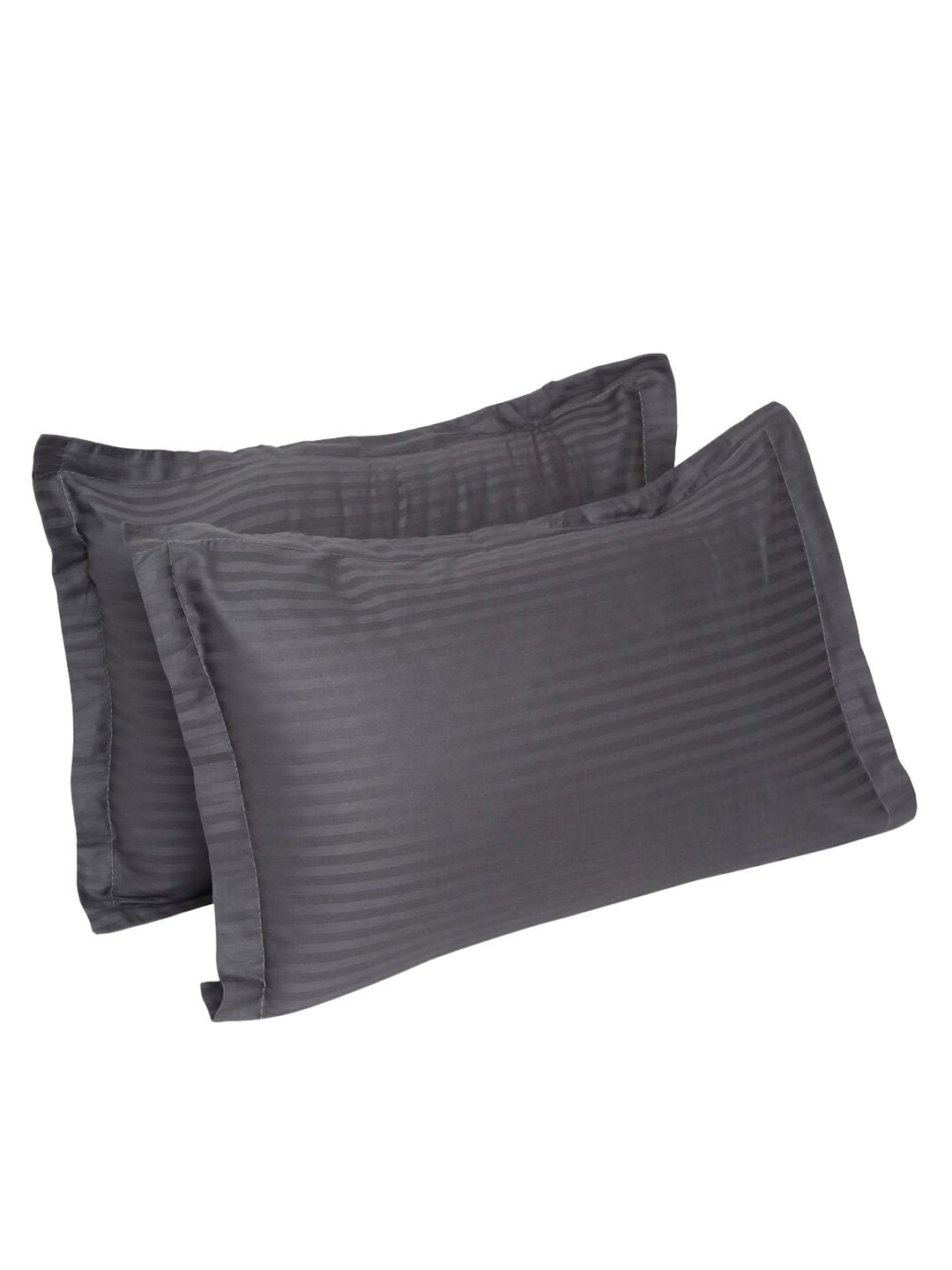 HOSTA HOMES Set of 2 Grey Self Design 280 TC Satin Cotton Pillow Cover